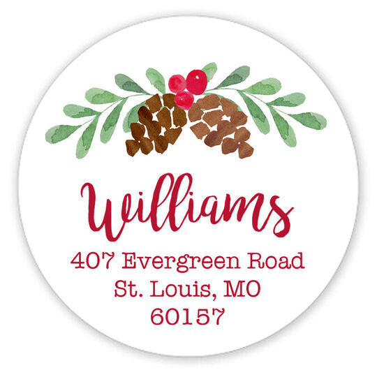 Pine Cone Round Address Labels